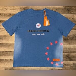Heron Preston Distressed Blue Hail Mary Double Sized Graphic Tshirt Mens XL NWT